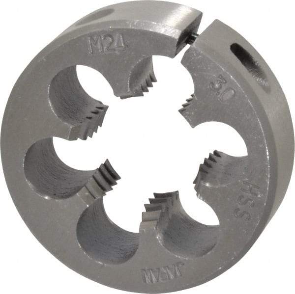 Interstate - M24x3.00 Metric Coarse Thread, 2" Outside Diam High Speed Steel Round Die - Right Hand Thread, Adjustable - Exact Tool & Supply