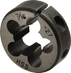 Interstate - 7/16-27 UNS Thread, 1" Outside Diam High Speed Steel Round Die - Right Hand Thread, Adjustable - Exact Tool & Supply