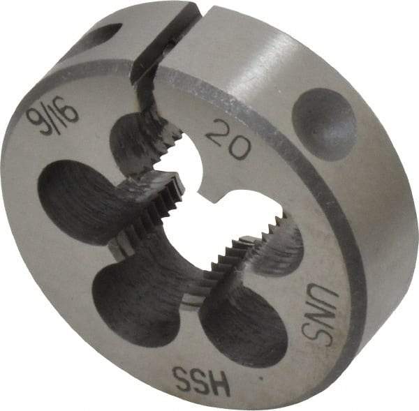 Interstate - 9/16-20 UNS Thread, 1-1/2" Outside Diam High Speed Steel Round Die - Right Hand Thread, Adjustable - Exact Tool & Supply