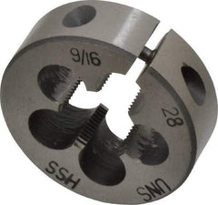 Interstate - 9/16-28 UNS Thread, 1-1/2" Outside Diam High Speed Steel Round Die - Right Hand Thread, Adjustable - Exact Tool & Supply