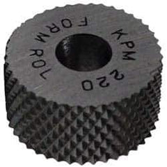 Made in USA - 1/2" Diam, 90° Tooth Angle, 20 TPI, Standard (Shape), Form Type High Speed Steel Male Diamond Knurl Wheel - 3/16" Face Width, 3/16" Hole, Circular Pitch, 30° Helix, Bright Finish, Series EP - Exact Tool & Supply