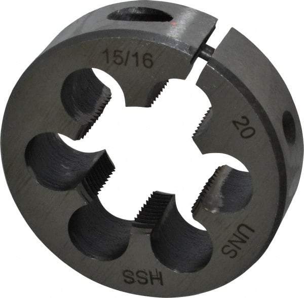 Interstate - 15/16-20 UNEF Thread, 2" Outside Diam High Speed Steel Round Die - Right Hand Thread, Adjustable - Exact Tool & Supply