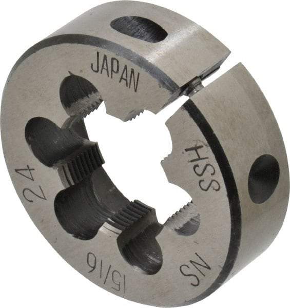 Interstate - 15/16-24 Thread, 2" Outside Diam High Speed Steel Round Die - Right Hand Thread, Adjustable - Exact Tool & Supply