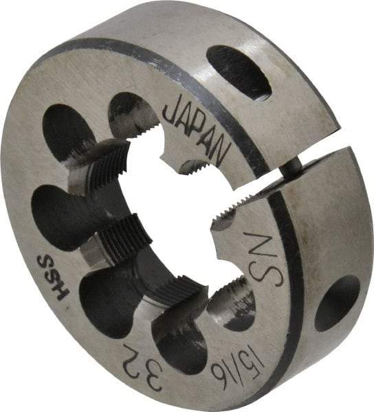 Interstate - 15/16-32 UNS Thread, 2" Outside Diam High Speed Steel Round Die - Right Hand Thread, Adjustable - Exact Tool & Supply