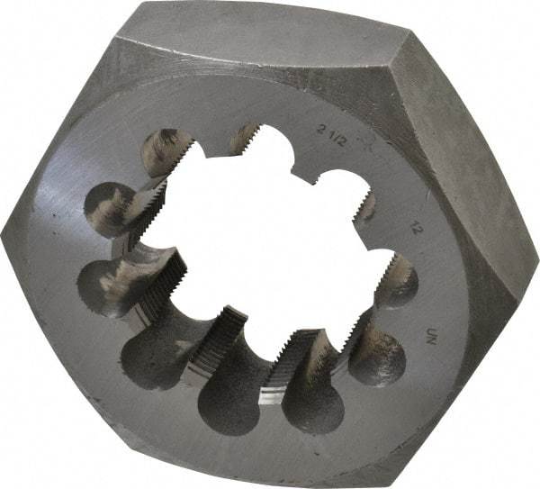 Interstate - 2-1/2 - 12 UNS Thread, 4-1/2" Hex, Right Hand Thread, Hex Rethreading Die - Carbon Steel, 1-1/2" Thick - Exact Tool & Supply