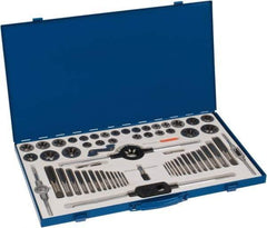 Interstate - #4-40 to 1-14 Tap, NPT, UNC, UNF, Tap and Die Set - Carbon Steel, Carbon Steel Taps, Nonadjustable, 64 Piece Set with Metal Case - Exact Tool & Supply