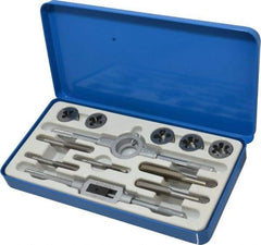 Interstate - 1/4-20 to 1/2-13 Tap, UNC, Tap and Die Set - Carbon Steel, Carbon Steel Taps, Adjustable, 12 Piece Set with Metal Case - Exact Tool & Supply