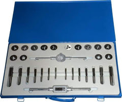 Interstate - 1/4-20 to 3/4-16 Tap, UNC, UNF, Tap and Die Set - Carbon Steel, Carbon Steel Taps, Nonadjustable, 30 Piece Set with Metal Case - Exact Tool & Supply