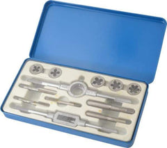 Interstate - 1/4-20 to 1/2-13 Tap, UNC, Tap and Die Set - High Speed Steel, High Speed Steel Taps, Adjustable, 12 Piece Set with Metal Case - Exact Tool & Supply