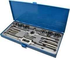 Interstate - 1/4-20 to 3/4-10 Tap, UNC, Tap and Die Set - High Speed Steel, High Speed Steel Taps, Adjustable, 16 Piece Set with Metal Case - Exact Tool & Supply
