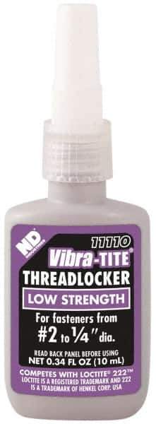Vibra-Tite - 10 mL Bottle, Purple, Low Strength Liquid Threadlocker - Series 111, 24 hr Full Cure Time, Hand Tool Removal - Exact Tool & Supply