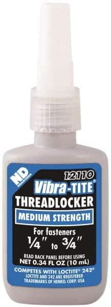Vibra-Tite - 10 mL Bottle, Blue, Medium Strength Liquid Threadlocker - Series 121, 24 hr Full Cure Time, Hand Tool Removal - Exact Tool & Supply