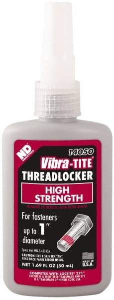 Vibra-Tite - 50 mL Bottle, Red, High Strength Liquid Threadlocker - Series 140, 24 hr Full Cure Time, Hand Tool, Heat Removal - Exact Tool & Supply