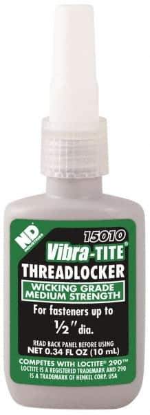 Vibra-Tite - 10 mL Bottle, Green, Medium Strength Liquid Threadlocker - Series 150, 24 hr Full Cure Time - Exact Tool & Supply