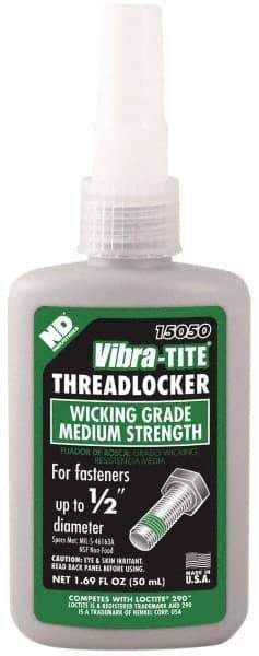 Vibra-Tite - 50 mL Bottle, Green, Medium Strength Liquid Threadlocker - Series 150, 24 hr Full Cure Time, Hand Tool Removal - Exact Tool & Supply