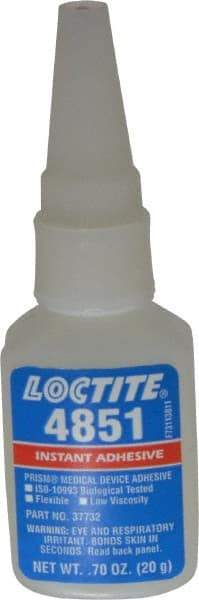 Loctite - 0.70 oz Bottle Clear Instant Adhesive - Series 4851, 20 sec Fixture Time, 24 hr Full Cure Time, Bonds to Fabric, Leather & Paper - Exact Tool & Supply
