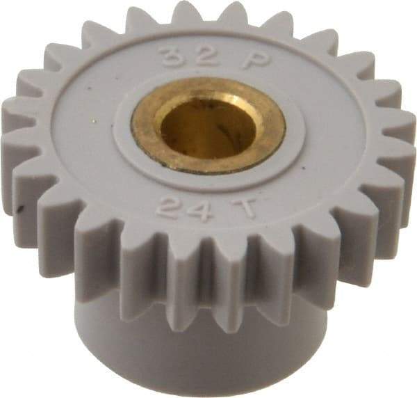 Made in USA - 32 Pitch, 3/4" Pitch Diam, 13/16" OD, 24 Tooth Spur Gear - 3/16" Face Width, 3/16" Bore Diam, 1/2" Hub Diam, 20° Pressure Angle, Acetal - Exact Tool & Supply