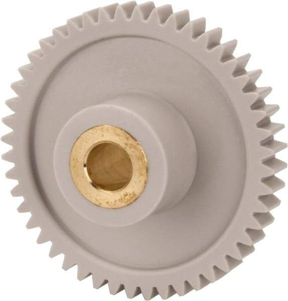 Made in USA - 32 Pitch, 1-1/2" Pitch Diam, 1-9/16" OD, 48 Tooth Spur Gear - 3/16" Face Width, 1/4" Bore Diam, 5/8" Hub Diam, 20° Pressure Angle, Acetal - Exact Tool & Supply
