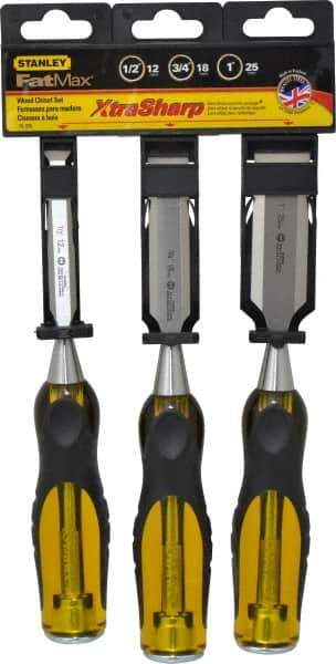 Stanley - 3 Piece Wood Chisel Set - 9" OAL, Sizes Included 1/2 to 1" - Exact Tool & Supply