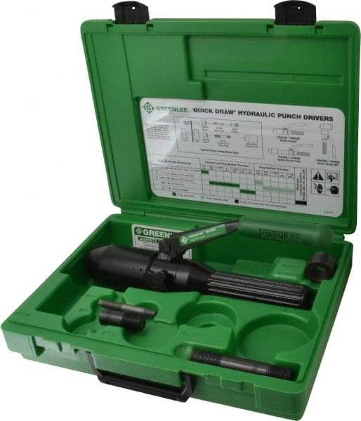 Greenlee - 5 Piece, 22.5" Punch Hole Diam, Hydraulic Punch Driver Kit - Round Punch, 10 Gage Mild Steel - Exact Tool & Supply