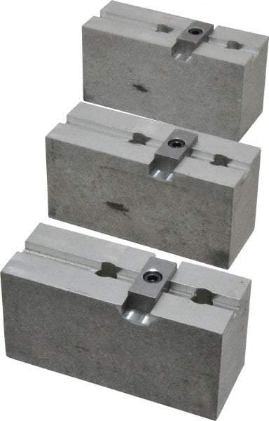 Abbott Workholding Products - 8" & Up Chuck Capacity, Tongue & Groove Attachment, Square Soft Lathe Chuck Jaw - 3 Jaws, Aluminum, 1-3/4" Btw Mount Hole Ctrs, 4" Long x 1-1/2" Wide x 2" High, 5/16" Groove, 3/8" Fastener - Exact Tool & Supply