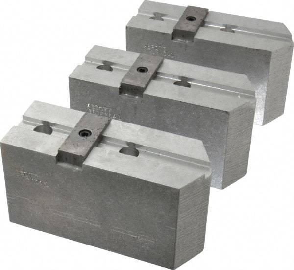 Abbott Workholding Products - 12" & Up Chuck Capacity, Tongue & Groove Attachment, Square Soft Lathe Chuck Jaw - 3 Jaws, Aluminum, 2-1/2" Btw Mount Hole Ctrs, 5-1/2" Long x 2" Wide x 3" High, 1/2" Groove, 1/2" Fastener - Exact Tool & Supply