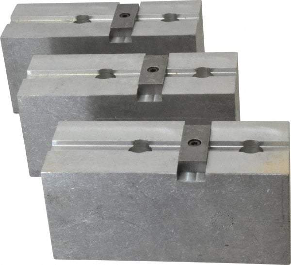 Abbott Workholding Products - 15 to 18" Chuck Capacity, Tongue & Groove Attachment, Square Soft Lathe Chuck Jaw - 3 Jaws, Aluminum, 3" Btw Mount Hole Ctrs, 6-1/2" Long x 2-1/2" Wide x 3" High, 1/2" Groove, 5/8" Fastener - Exact Tool & Supply