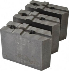 Abbott Workholding Products - 8" & Up Chuck Capacity, Tongue & Groove Attachment, Square Soft Lathe Chuck Jaw - 3 Jaws, Steel, 1-3/4" Btw Mount Hole Ctrs, 4" Long x 1-1/2" Wide x 3" High, 5/16" Groove, 1/2" Fastener - Exact Tool & Supply