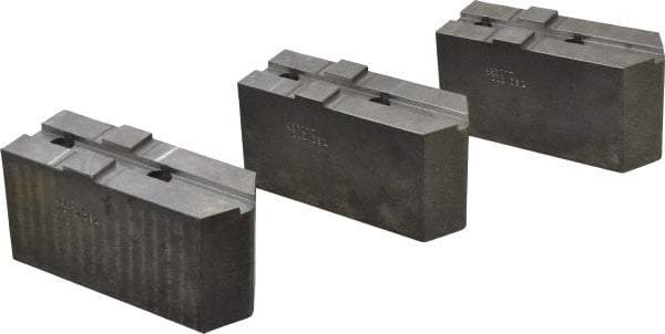 Abbott Workholding Products - 12" & Up Chuck Capacity, Tongue & Groove Attachment, Square Soft Lathe Chuck Jaw - 3 Jaws, Steel, 2-1/2" Btw Mount Hole Ctrs, 5-1/2" Long x 2" Wide x 3" High, 1/2" Groove, 1/2" Fastener - Exact Tool & Supply