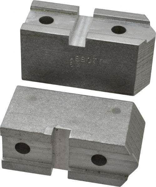 Abbott Workholding Products - 6" & Up Chuck Capacity, Serrated Attachment, Square Soft Lathe Chuck Jaw - 3 Jaws, Aluminum, 1-11/16" Btw Mount Hole Ctrs, 3" Long x 1-1/4" Wide x 1-1/2" High, 0.738" Groove, 5/16" Fastener - Exact Tool & Supply