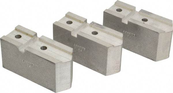 Abbott Workholding Products - 7-1/2" Chuck Capacity, Serrated Attachment, Square Soft Lathe Chuck Jaw - 3 Jaws, Aluminum, 1-11/16" Btw Mount Hole Ctrs, 4" Long x 1-1/2" Wide x 2" High, 0.866" Groove, 5/16" Fastener - Exact Tool & Supply