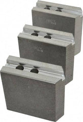 Abbott Workholding Products - 8" & Up Chuck Capacity, 1.5mm x 60° Serrated Attachment, Square Soft Lathe Chuck Jaw - 3 Jaws, Aluminum, 63/64" Btw Mount Hole Ctrs, 4" Long x 1-1/2" Wide x 4" High, 0.5512" Groove, 0.4724" & 12mm Fastener - Exact Tool & Supply