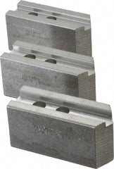 Abbott Workholding Products - 8" & Up Chuck Capacity, 1.5mm x 60° Serrated Attachment, Square Soft Lathe Chuck Jaw - 3 Jaws, Aluminum, 63/64" Btw Mount Hole Ctrs, 4" Long x 1-1/2" Wide x 2" High, 0.6299" Groove, 0.4724" & 12mm Fastener - Exact Tool & Supply