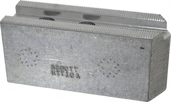Abbott Workholding Products - 10" & Up Chuck Capacity, 1.5mm x 60° Serrated Attachment, Square Soft Lathe Chuck Jaw - 3 Jaws, Aluminum, 1.1811" Btw Mount Hole Ctrs, 4-1/2" Long x 1-1/2" Wide x 2" High, 0.6299" Groove, 0.4724" & 12mm Fastener - Exact Tool & Supply