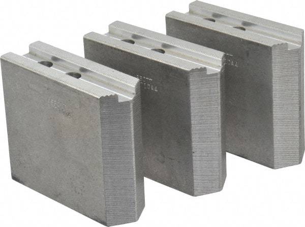 Abbott Workholding Products - 10" & Up Chuck Capacity, 1.5mm x 60° Serrated Attachment, Square Soft Lathe Chuck Jaw - 3 Jaws, Aluminum, 1.1811" Btw Mount Hole Ctrs, 4-1/2" Long x 1-1/2" Wide x 4" High, 0.6299" Groove, 0.4724" & 12mm Fastener - Exact Tool & Supply