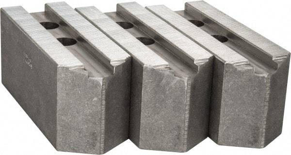 Abbott Workholding Products - 15 to 18" Chuck Capacity, 1.5mm x 60° Serrated Attachment, Square Soft Lathe Chuck Jaw - 3 Jaws, Aluminum, 1.6929" Btw Mount Hole Ctrs, 6-1/2" Long x 2-1/2" Wide x 3" High, 0.8661" Groove, 0.7874" & 20mm Fastener - Exact Tool & Supply