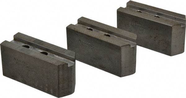 Abbott Workholding Products - 8" & Up Chuck Capacity, 1.5mm x 60° Serrated Attachment, Square Soft Lathe Chuck Jaw - 3 Jaws, Steel, 1.1811" Btw Mount Hole Ctrs, 4" Long x 1-1/2" Wide x 2" High, 0.5512" Groove, 0.3937" & 10mm Fastener - Exact Tool & Supply