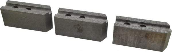 Abbott Workholding Products - 10" & Up Chuck Capacity, 1.5mm x 60° Serrated Attachment, Square Soft Lathe Chuck Jaw - 3 Jaws, Steel, 1.2598" Btw Mount Hole Ctrs, 4-1/2" Long x 1-1/2" Wide x 2" High, 0.6299" Groove, 0.4724" & 12mm Fastener - Exact Tool & Supply