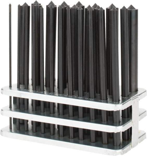 Value Collection - 28 Piece, 3/32 to 17/32", Transfer Punch Set - Round Shank, Comes in Stand - Exact Tool & Supply
