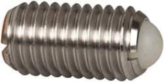 Vlier - M12x1.75, 8mm Ball Diam, 22mm Body Length, 2.5mm Max Ball Reach, Threaded Ball Plunger - Stainless Steel Body, Nylon Ball, 16.86 Lb Initial End Force, 25.85 Lb Final End Force, Locking Element - Exact Tool & Supply