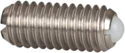 Vlier - M6x1.0, 3.5mm Ball Diam, 14mm Body Length, 1mm Max Ball Reach, Threaded Ball Plunger - Stainless Steel Body, Nylon Ball, 2.02 Lb Initial End Force, 2.92 Lb Final End Force - Exact Tool & Supply