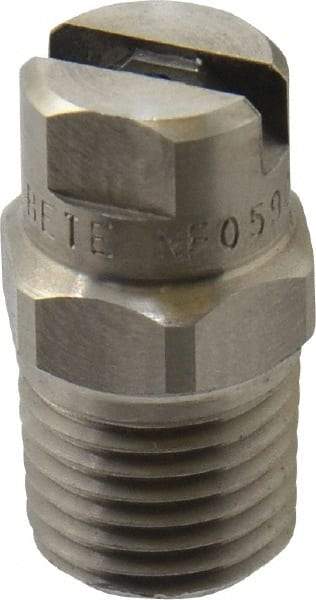 Bete Fog Nozzle - 1/4" Pipe, 90° Spray Angle, Grade 303 Stainless Steel, Standard Fan Nozzle - Male Connection, 0.79 Gal per min at 100 psi, 0.057" Orifice Diam - Exact Tool & Supply