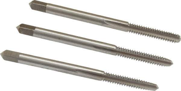 Interstate - #6-32 UNC, 3 Flute, Bottoming, Plug & Taper, Bright Finish, High Speed Steel Tap Set - Right Hand Cut, 2" OAL, 11/16" Thread Length - Exact Tool & Supply