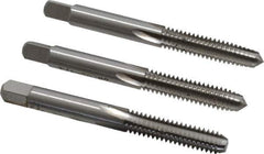 Interstate - 1/4-20 UNC, 4 Flute, Bottoming, Plug & Taper, Bright Finish, High Speed Steel Tap Set - Right Hand Cut, 2-1/2" OAL, 1" Thread Length - Exact Tool & Supply