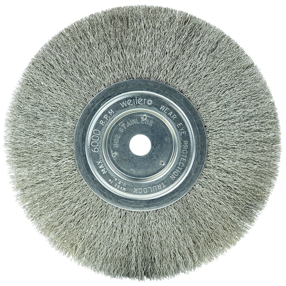 Weiler - Wheel Brushes; Outside Diameter (Inch): 8 ; Arbor Hole Thread Size: 5/8 ; Wire Type: Crimped Wire ; Fill Material: Stainless Steel ; Face Width (Inch): 3/4 ; Trim Length (Inch): 2-1/16 - Exact Tool & Supply