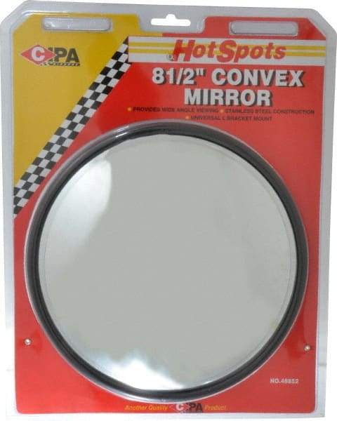 Value Collection - Automotive Full Size Convex Round Mirror with L Bracket - Stainless Steel, 8-1/2" Mirror Diam - Exact Tool & Supply