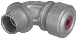 Cooper Crouse-Hinds - 0.15 to 1/4" Cable Capacity, Liquidtight, Elbow Strain Relief Cord Grip - 1/2 NPT Thread, 1-13/16" Long, Malleable Iron - Exact Tool & Supply