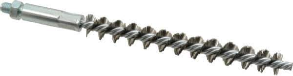 Schaefer Brush - 4" Brush Length, 1/2" Diam, Double Stem, Single Spiral Tube Brush - 6-1/4" Long, Stainless Steel, 1/4-28 Male Connection - Exact Tool & Supply