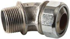 Cooper Crouse-Hinds - 0.55 to 0.65" Cable Capacity, Liquidtight, Elbow Strain Relief Cord Grip - 3/4 NPT Thread, 2-17/32" Long, Malleable Iron - Exact Tool & Supply