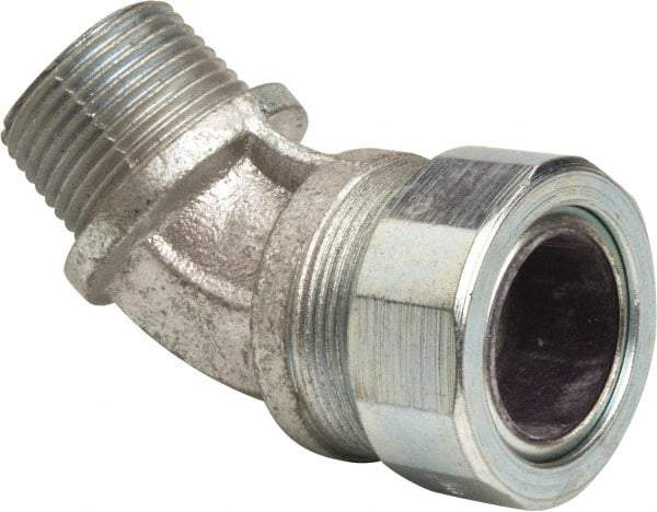 Cooper Crouse-Hinds - 3/4 to 0.85" Cable Capacity, Liquidtight, Elbow Strain Relief Cord Grip - 3/4 NPT Thread, 2-7/16" Long, Malleable Iron - Exact Tool & Supply